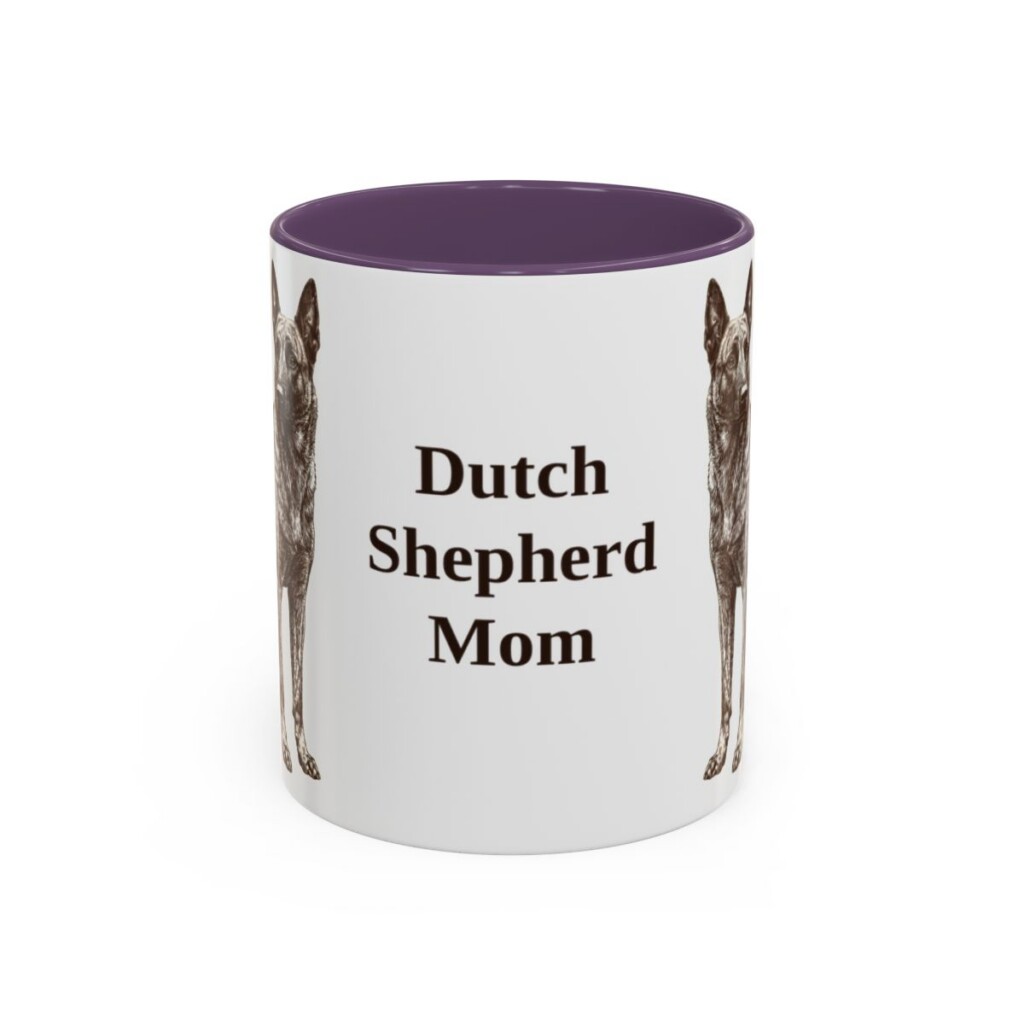 11oz Dutch Shepherd Dog Mom Mug, Purple, front view