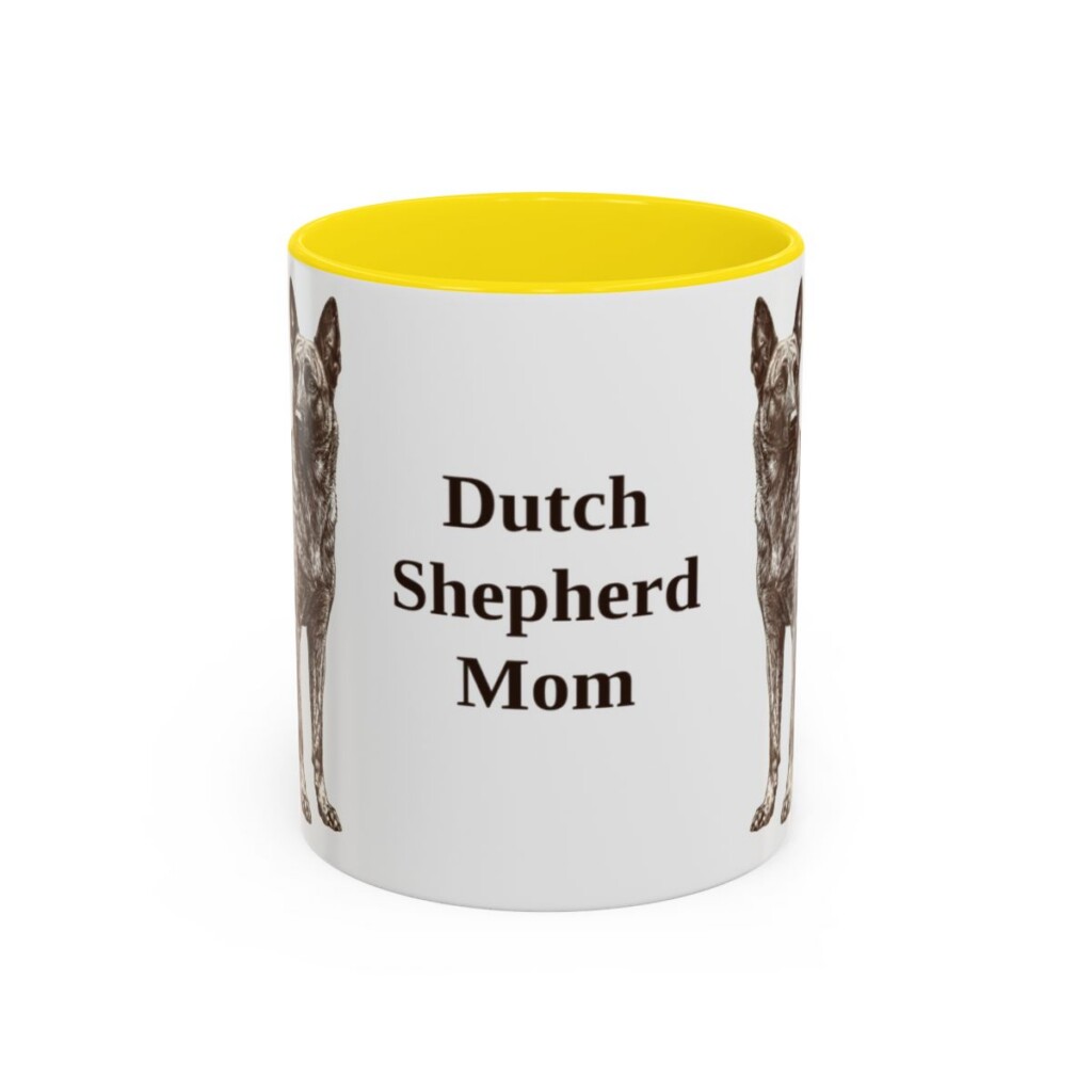 11oz Dutch Shepherd Dog Mom Mug, Yellow, front view