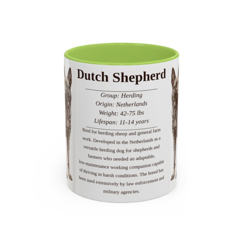 11oz Dutch Shepherd Mug, Light Green, front view