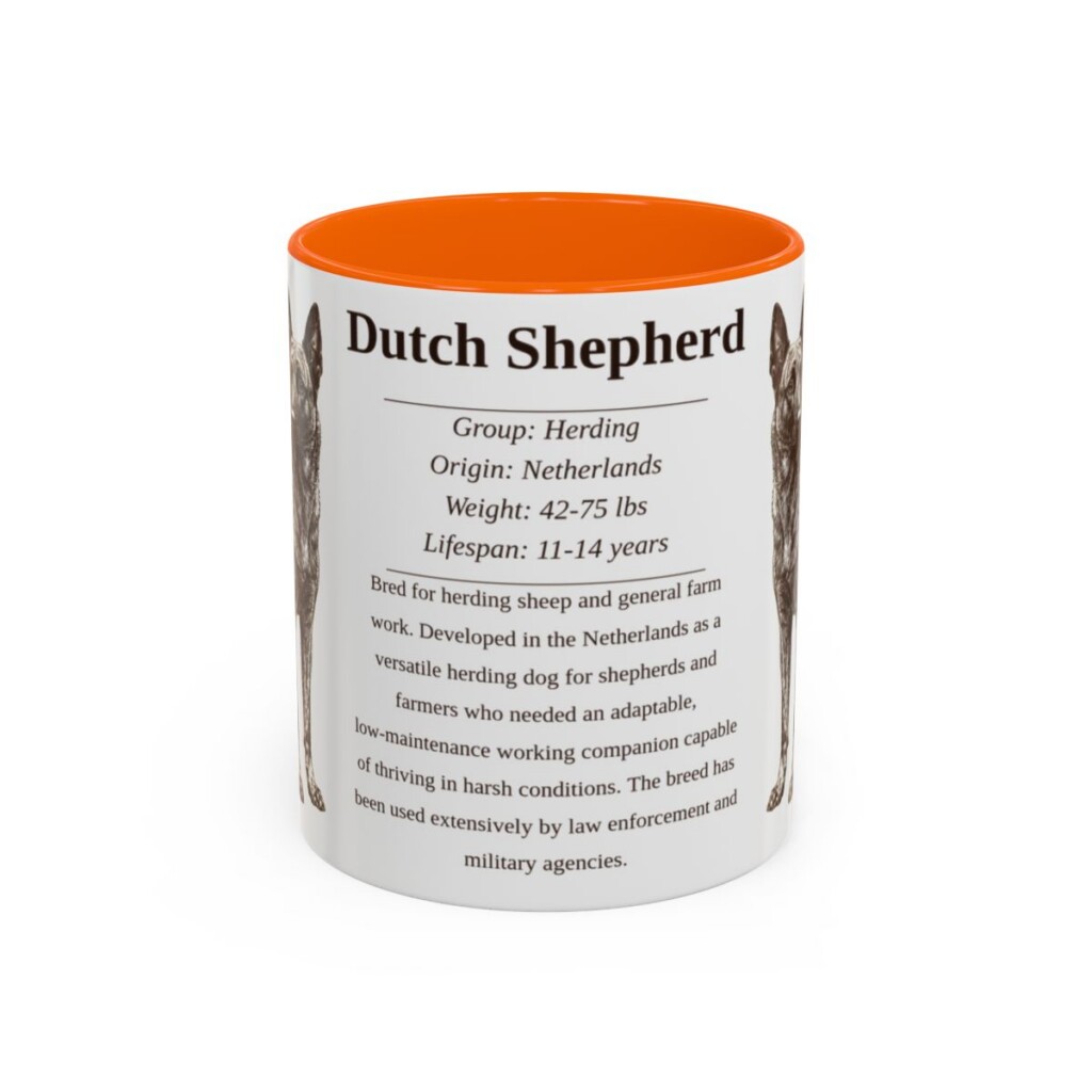 11oz Dutch Shepherd Mug, Orange, front view
