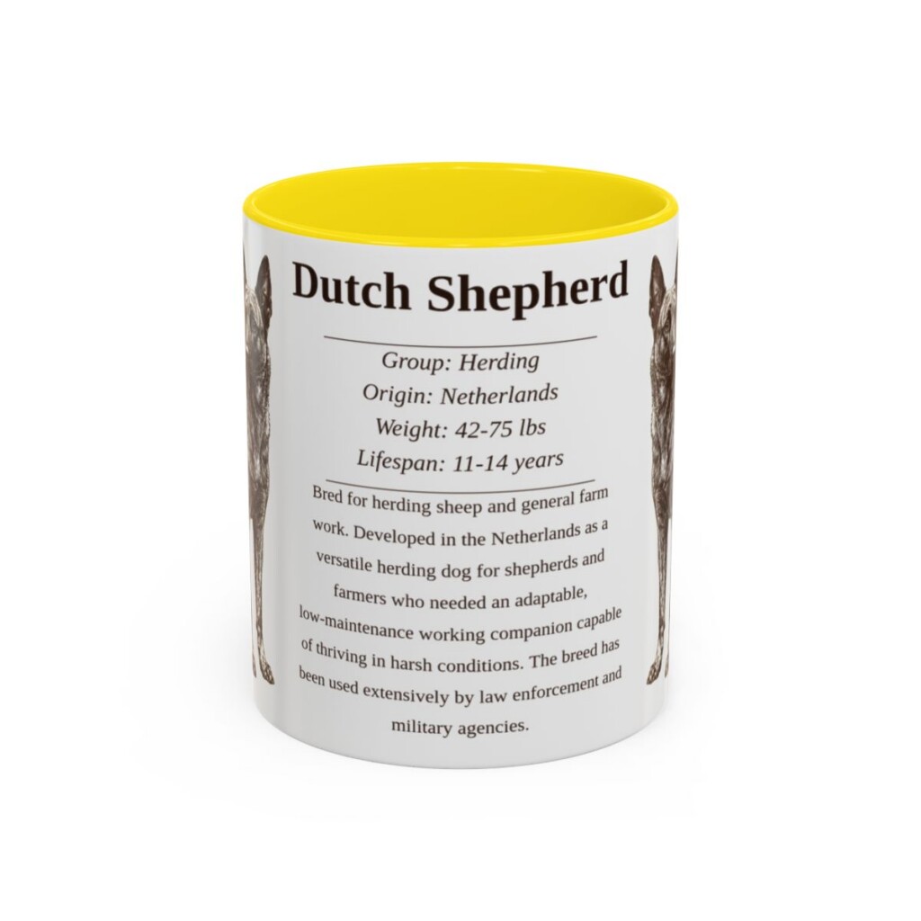 11oz Dutch Shepherd Mug, Yellow, front view