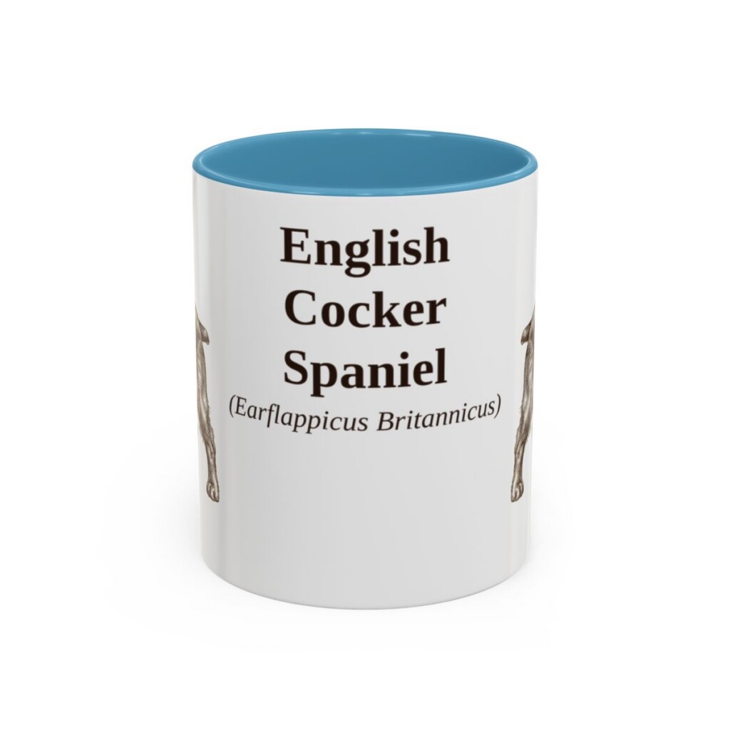 11oz English Cocker Spaniel Latin Mug, Light Blue, front view