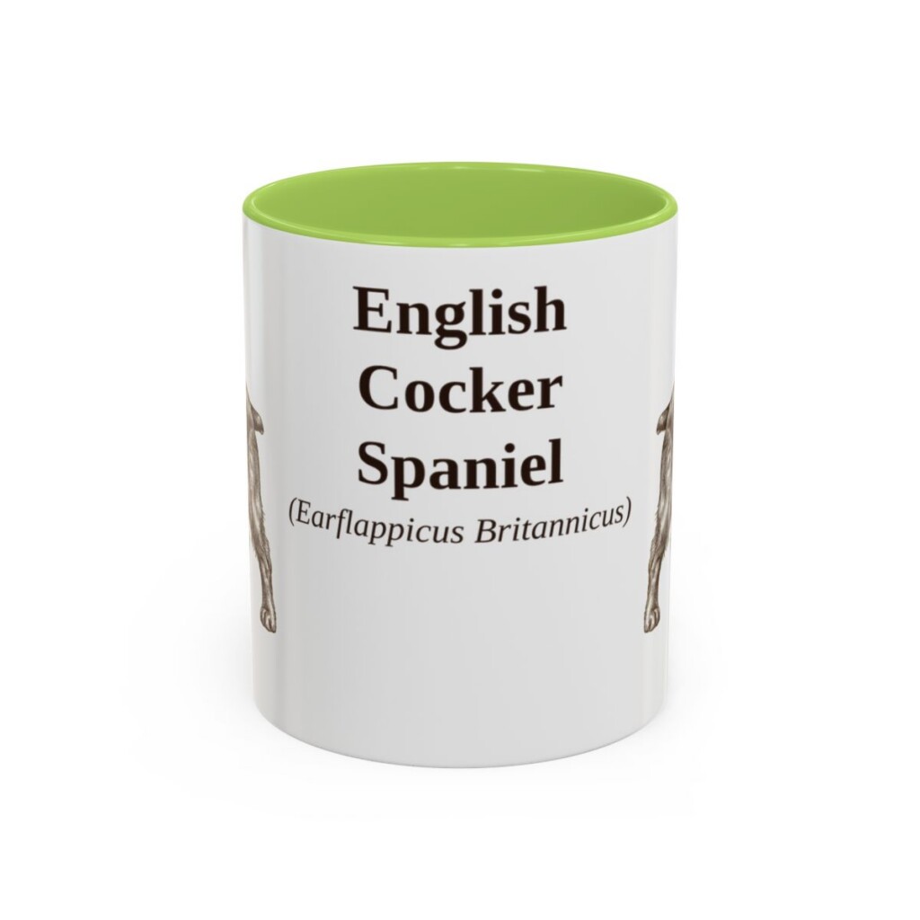 11oz English Cocker Spaniel Latin Mug, Light Green, front view