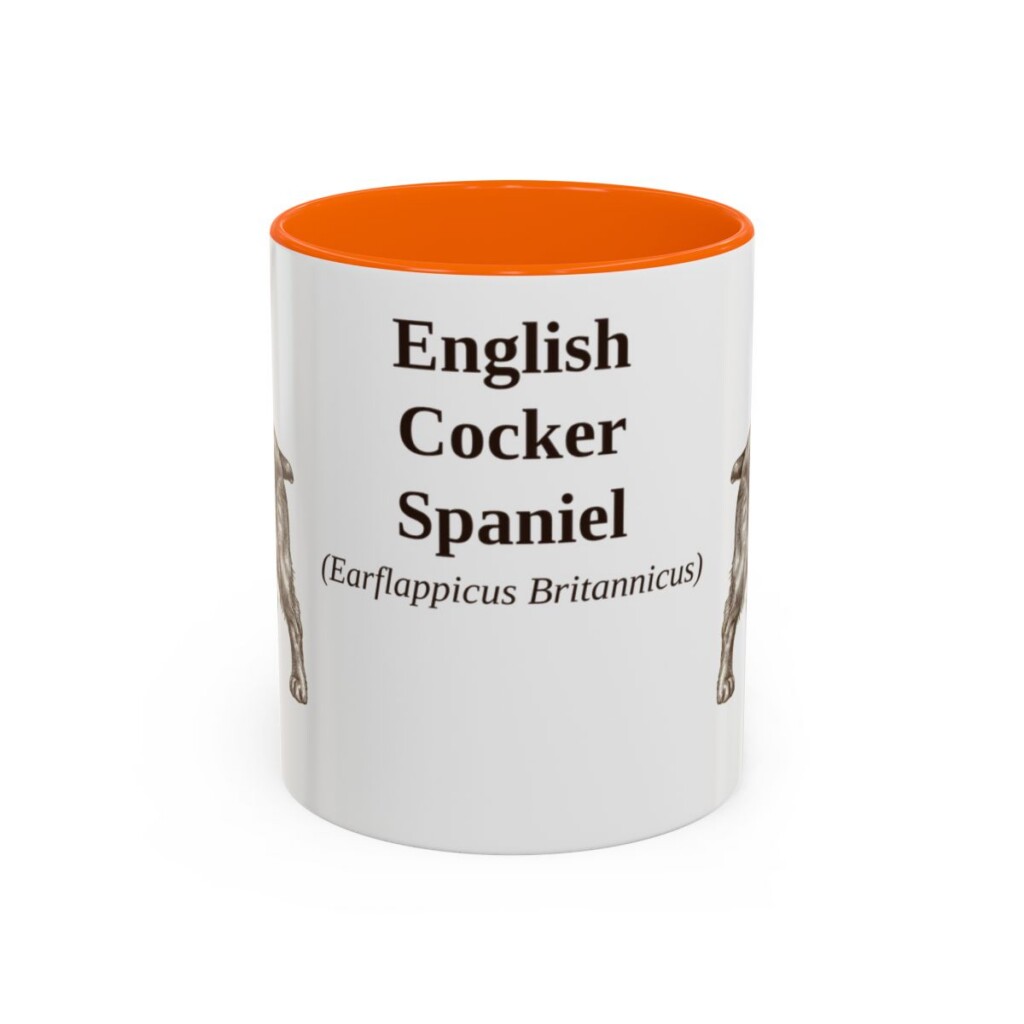 11oz English Cocker Spaniel Latin Mug, Orange, front view