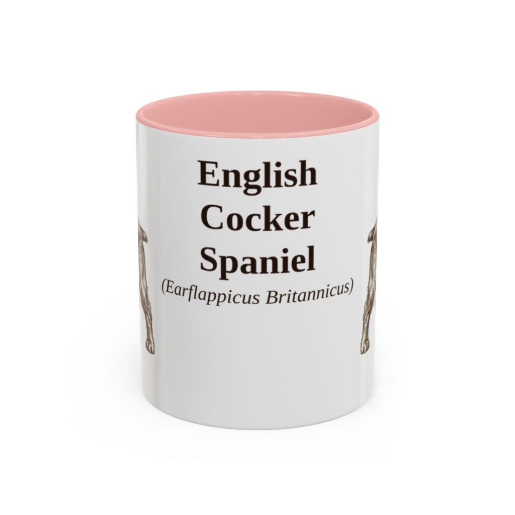 11oz English Cocker Spaniel Latin Mug, Pink, front view