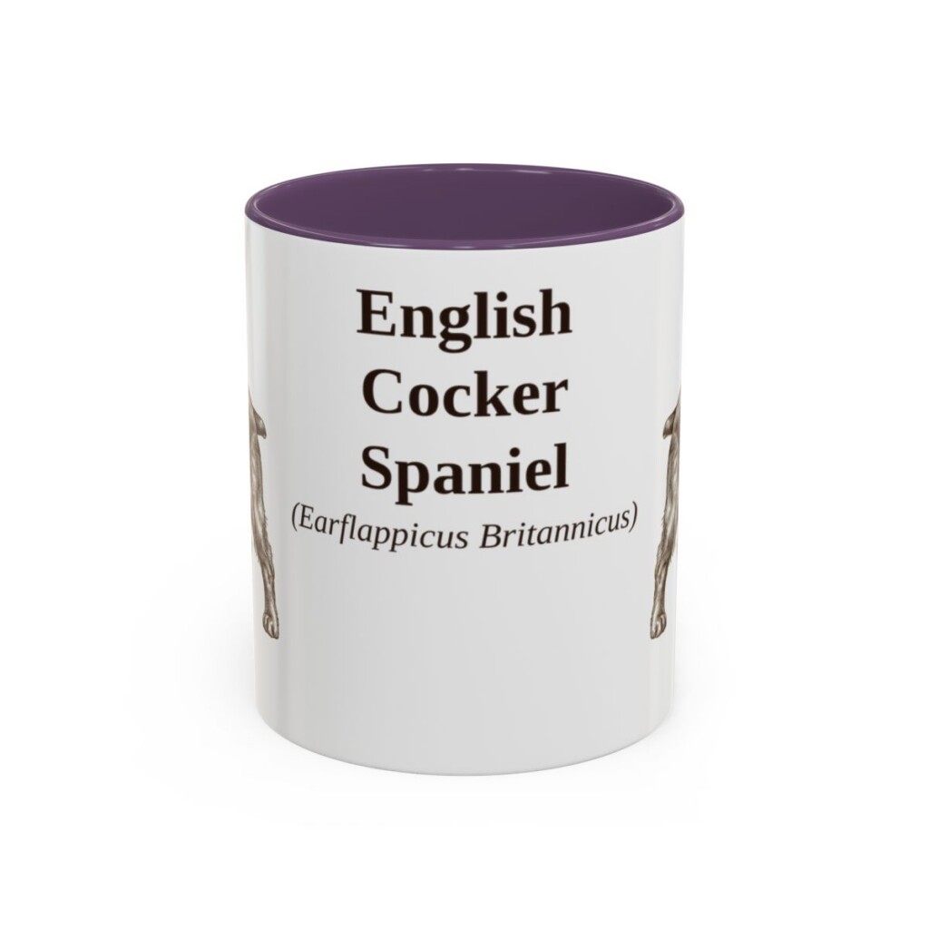 11oz English Cocker Spaniel Latin Mug, Purple, front view