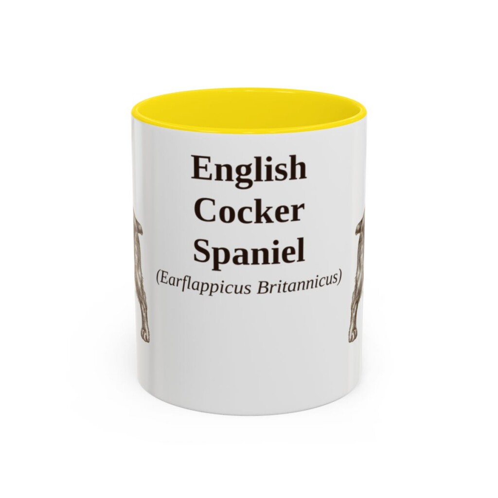 11oz English Cocker Spaniel Latin Mug, Yellow, front view