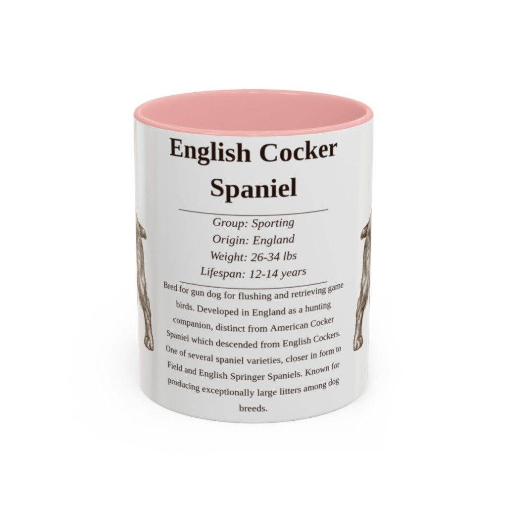 11oz English Cocker Spaniel Mug, Pink, front view