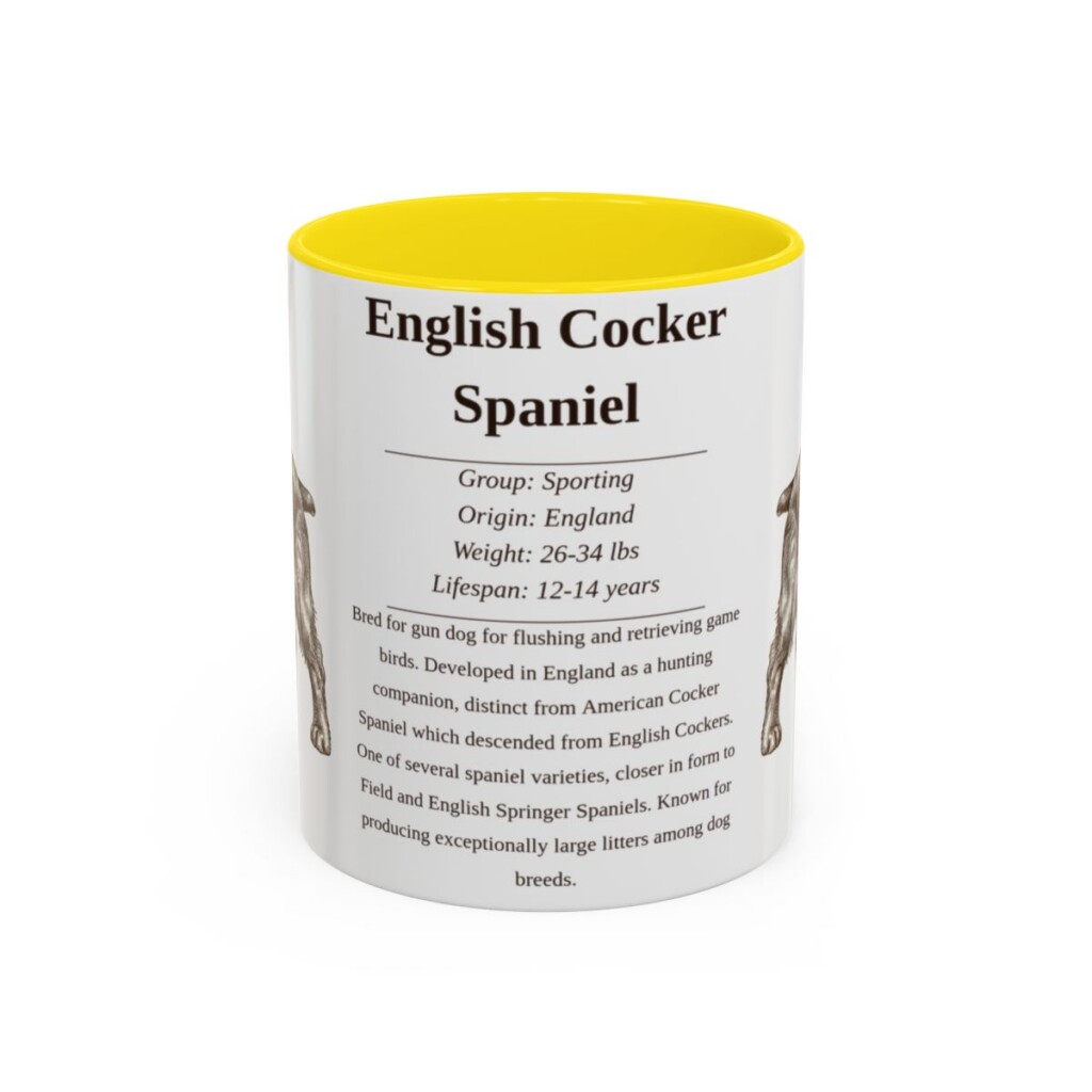 11oz English Cocker Spaniel Mug, Yellow, front view