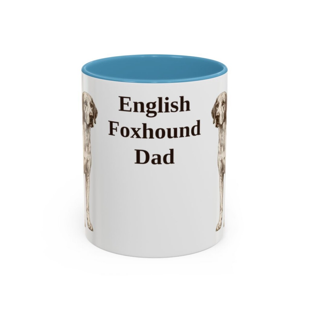 11oz English Foxhound Dog Dad Mug, Light Blue, front view