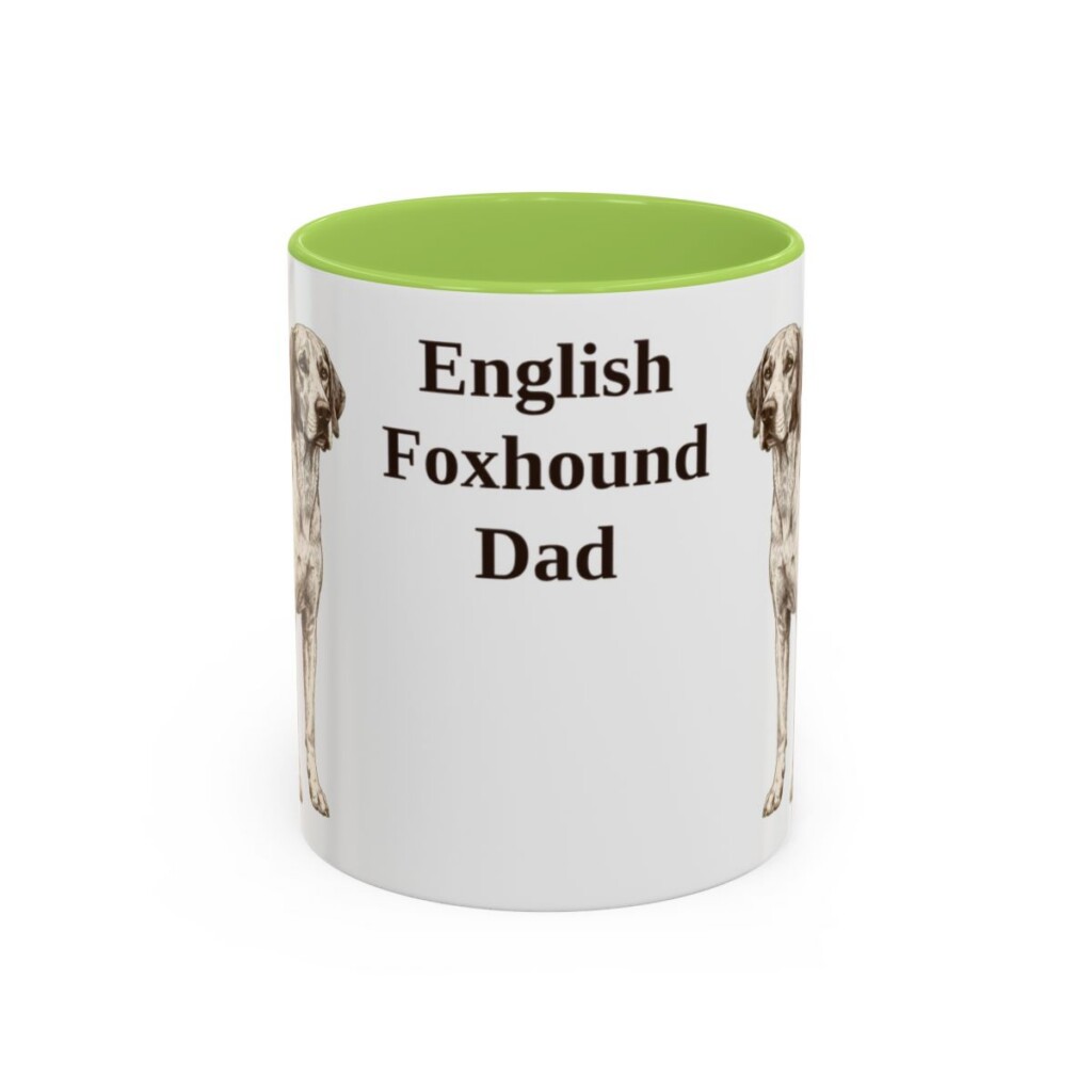 11oz English Foxhound Dog Dad Mug, Light Green, front view