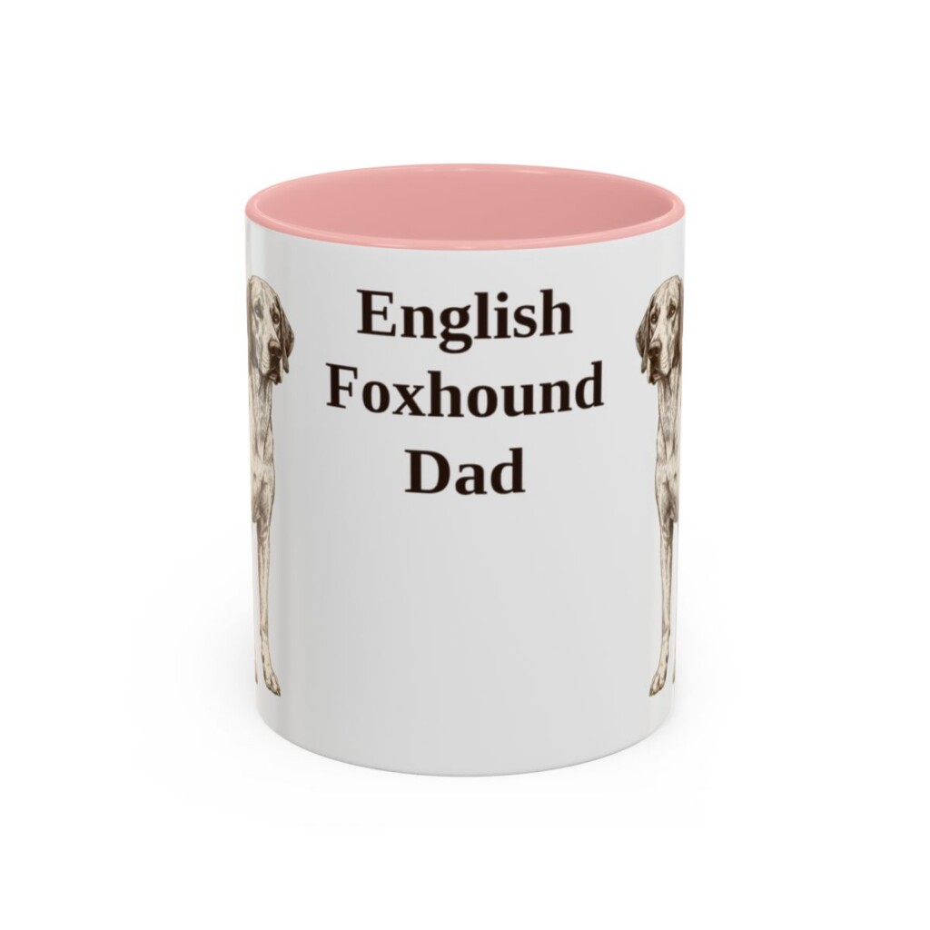 11oz English Foxhound Dog Dad Mug, Pink, front view