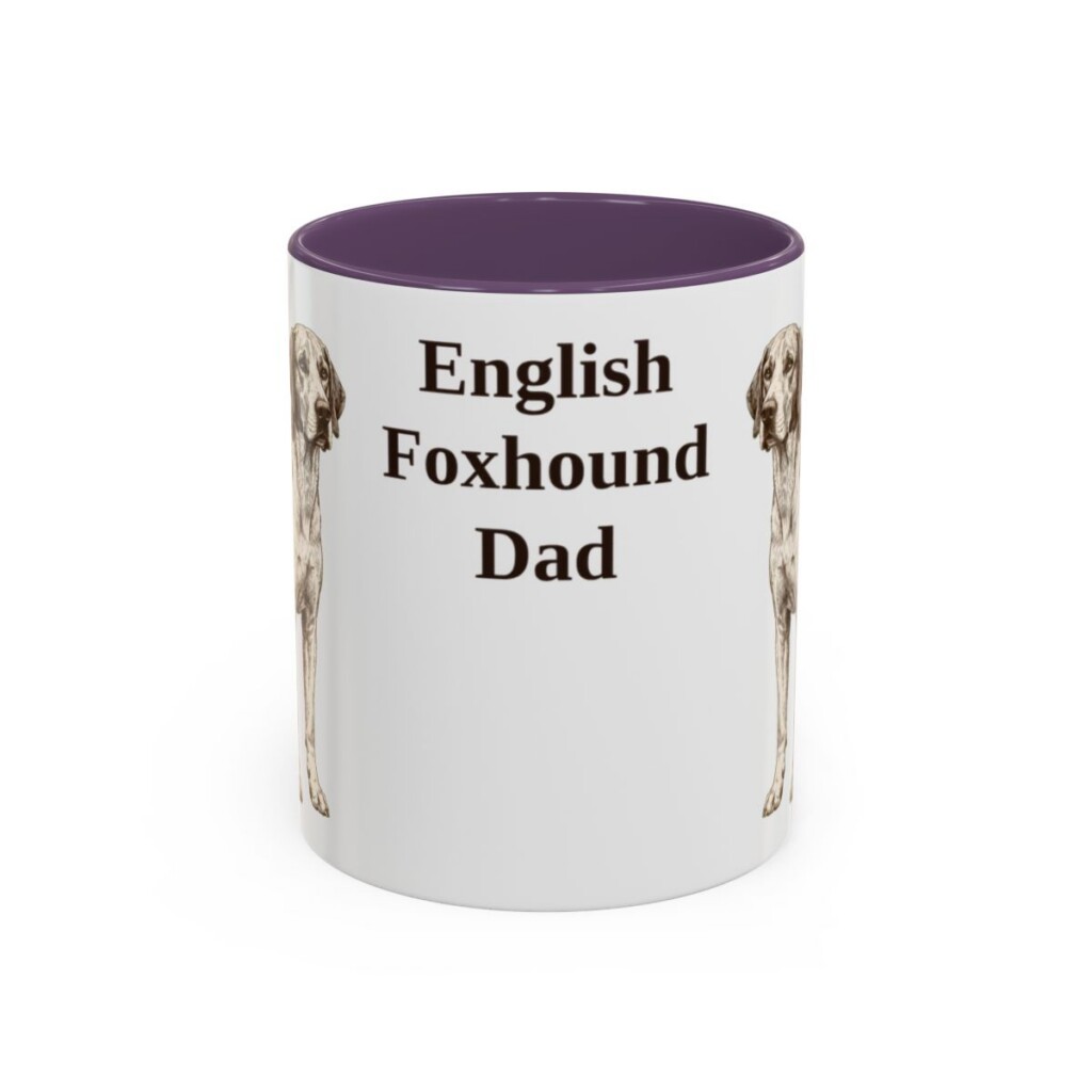 11oz English Foxhound Dog Dad Mug, Purple, front view