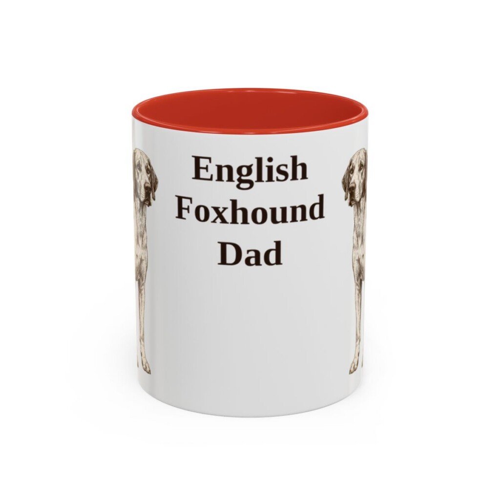 11oz English Foxhound Dog Dad Mug, Red, front view
