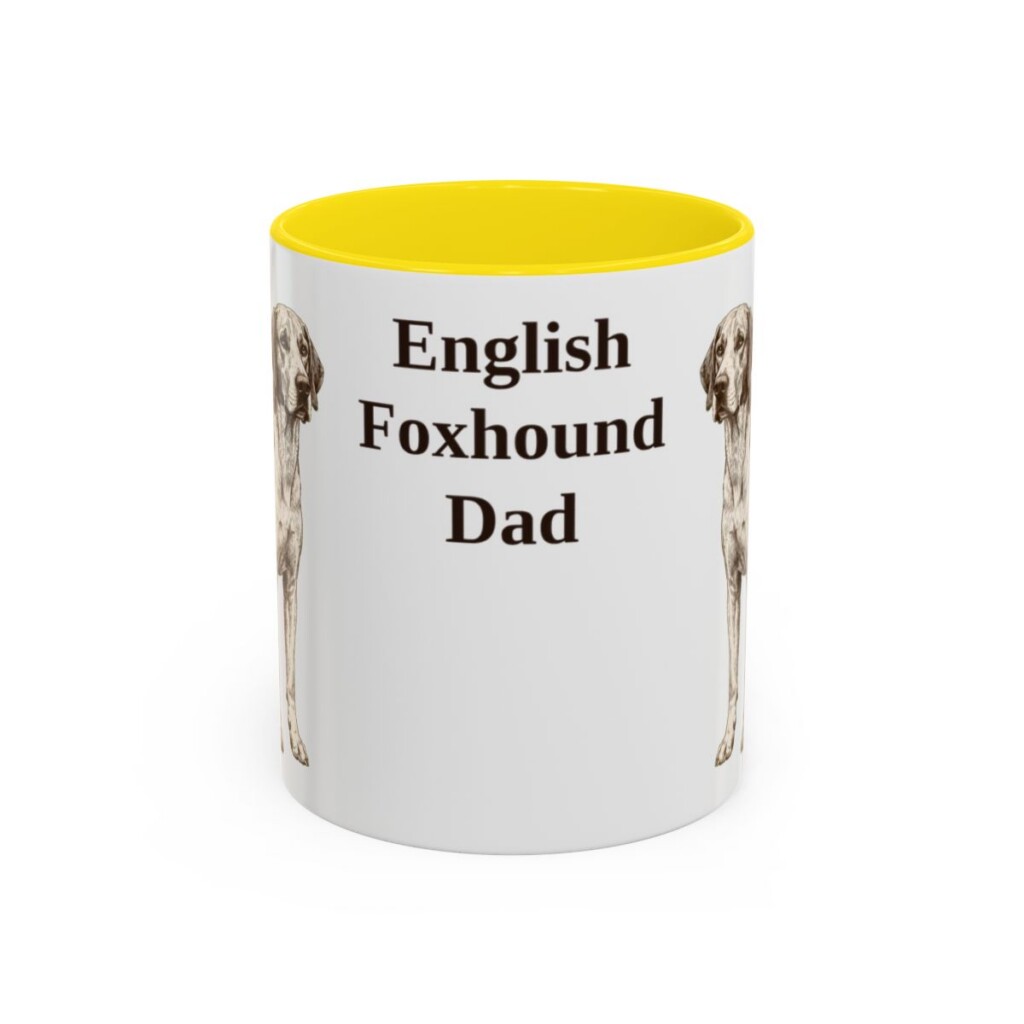 11oz English Foxhound Dog Dad Mug, Yellow, front view