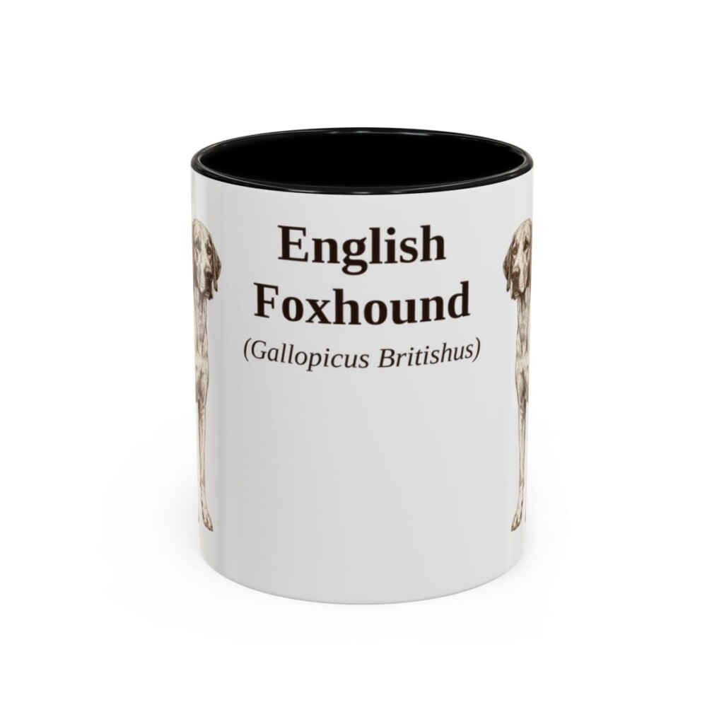 11oz English Foxhound Latin Mug, Black, front view