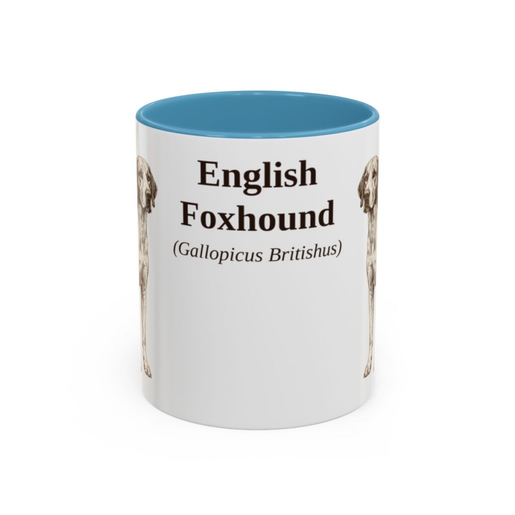 11oz English Foxhound Latin Mug, Light Blue, front view
