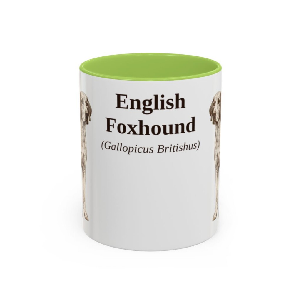 11oz English Foxhound Latin Mug, Light Green, front view