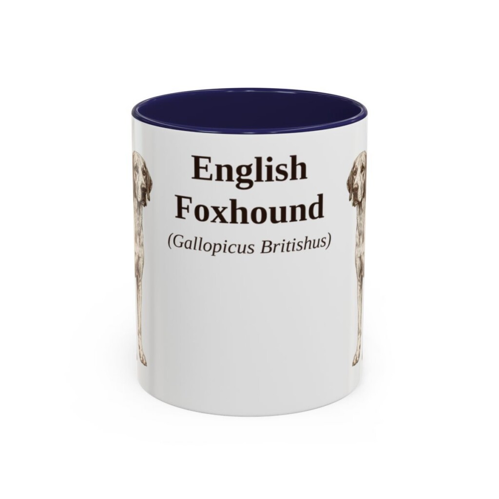11oz English Foxhound Latin Mug, Navy, front view