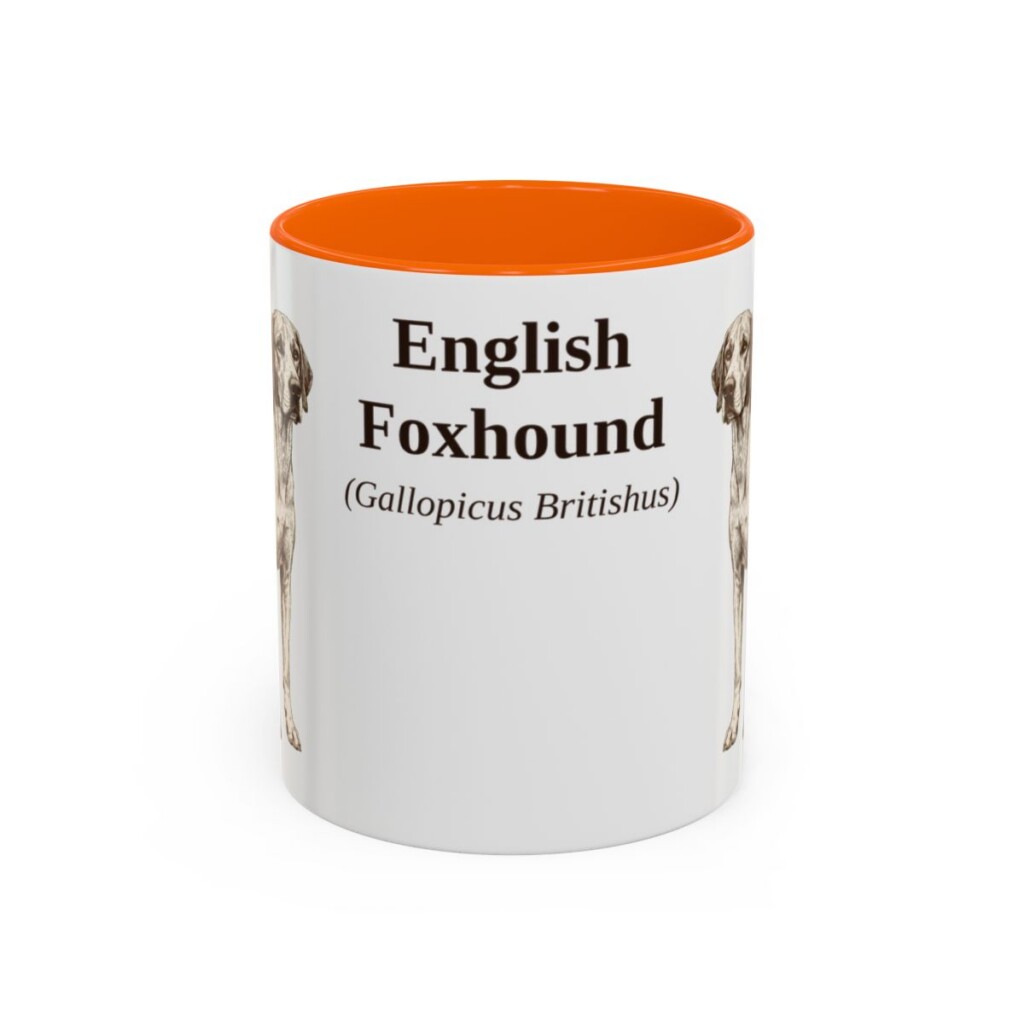 11oz English Foxhound Latin Mug, Orange, front view
