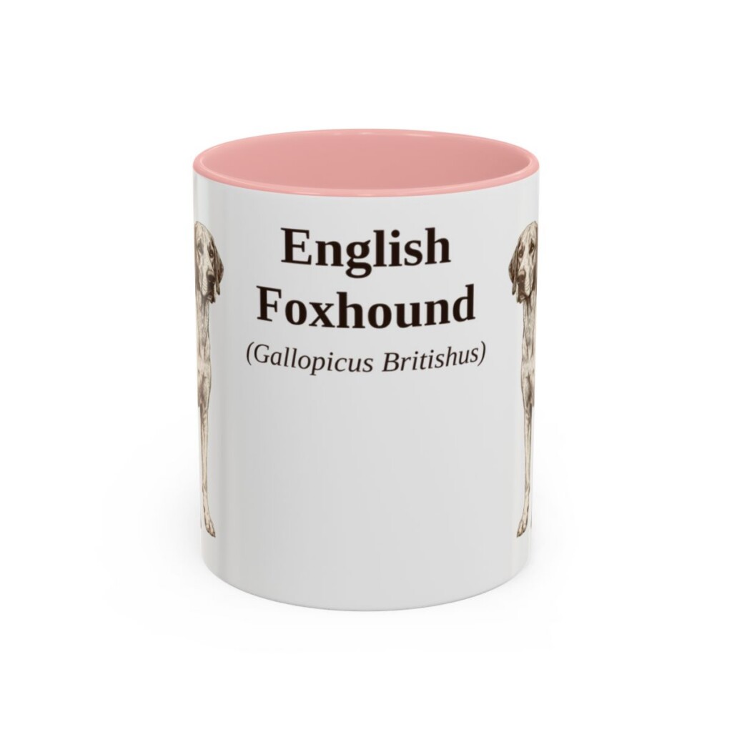 11oz English Foxhound Latin Mug, Pink, front view