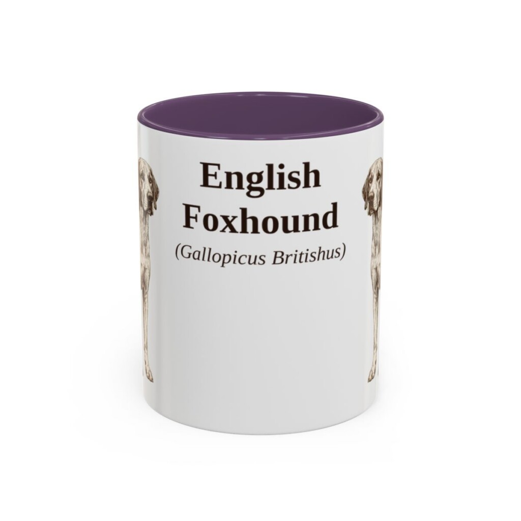 11oz English Foxhound Latin Mug, Purple, front view
