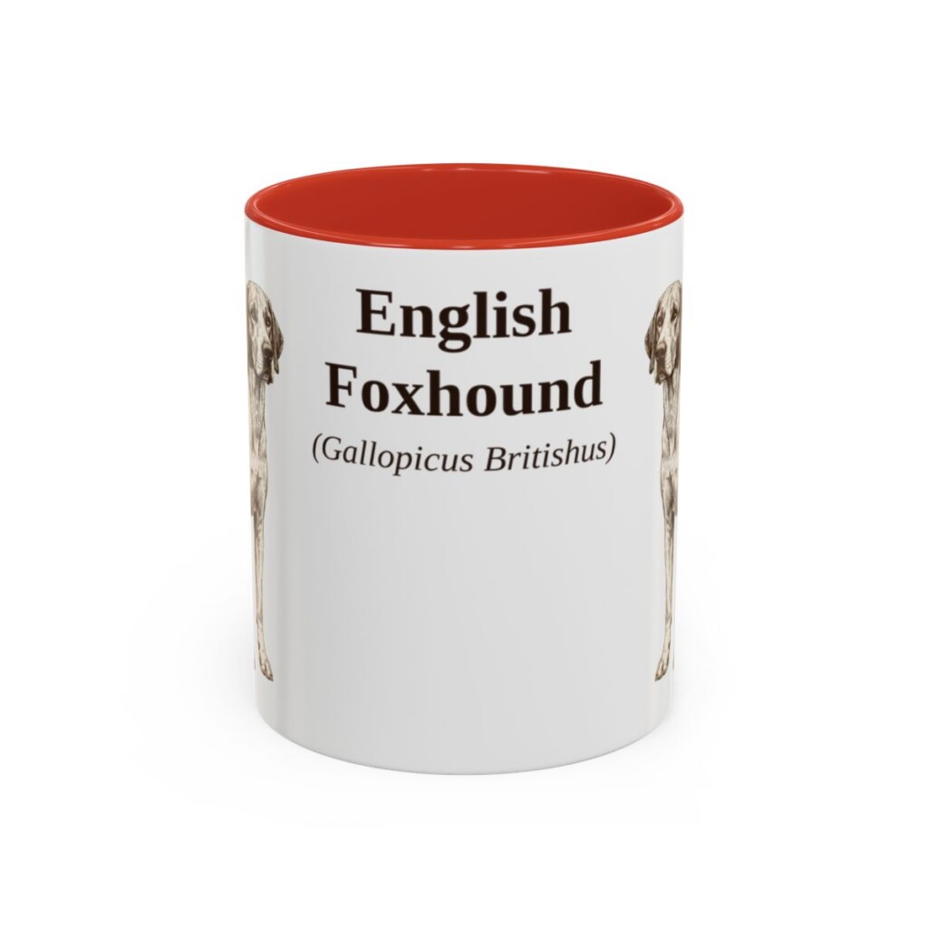11oz English Foxhound Latin Mug, Red, front view