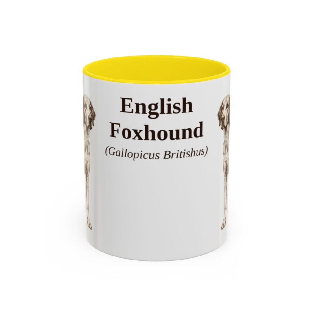 11oz English Foxhound Latin Mug, Yellow, front view