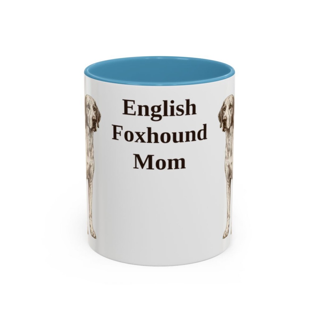 11oz-english-foxhound-mug-mom-light-blue 11oz English Foxhound Dog Mom Mug, Light Blue, front view