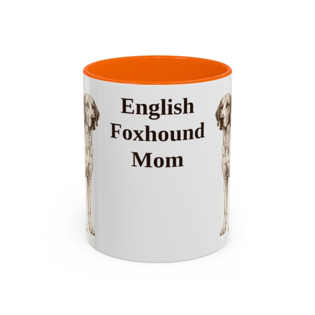 11oz-english-foxhound-mug-mom-orange 11oz English Foxhound Dog Mom Mug, Orange, front view