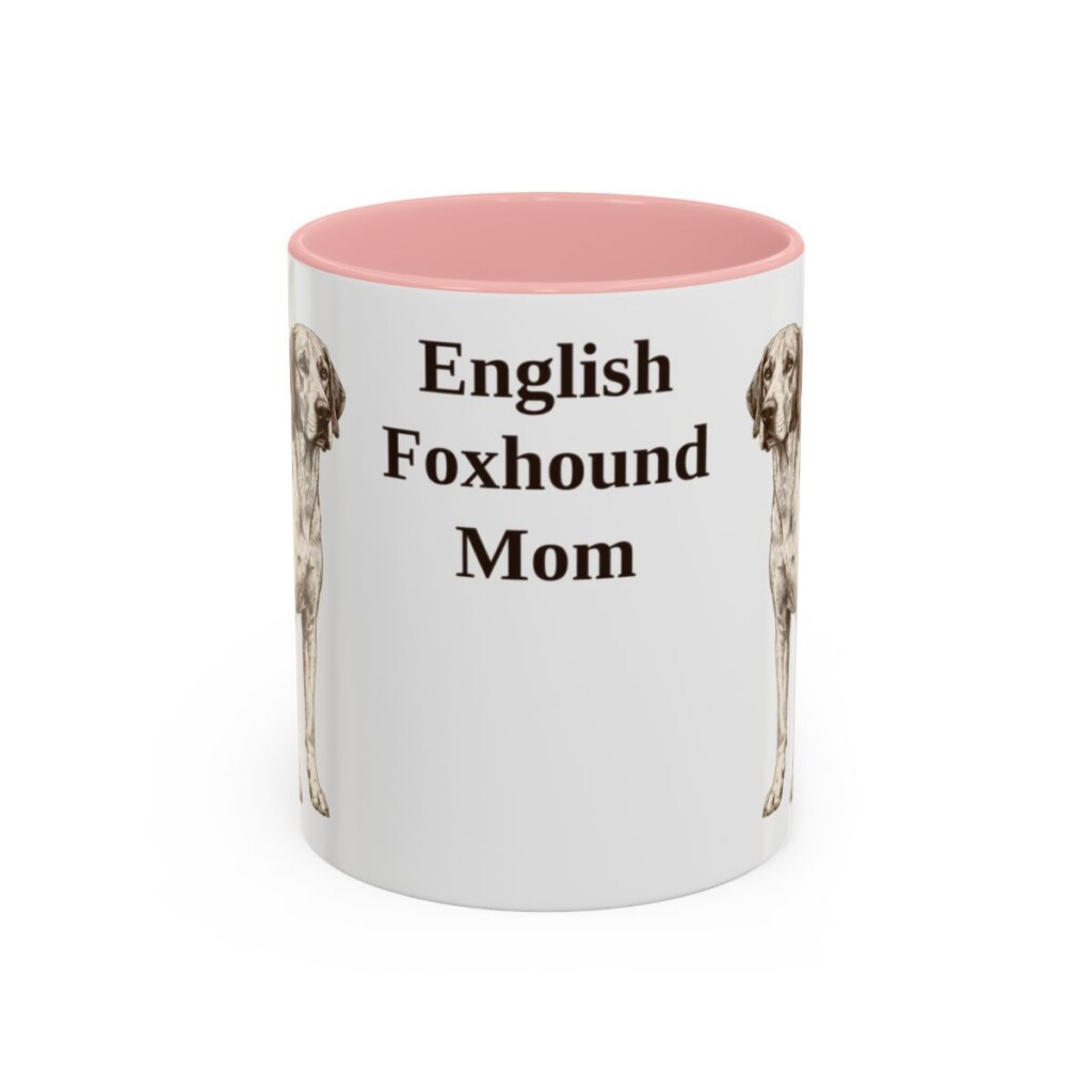 11oz-english-foxhound-mug-mom-pink 11oz English Foxhound Dog Mom Mug, Pink, front view