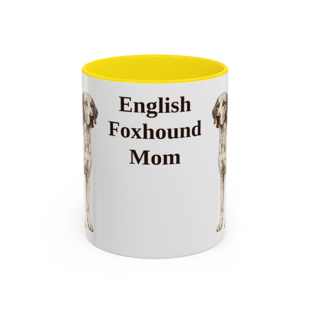 11oz-english-foxhound-mug-mom-yellow 11oz English Foxhound Dog Mom Mug, Yellow, front view
