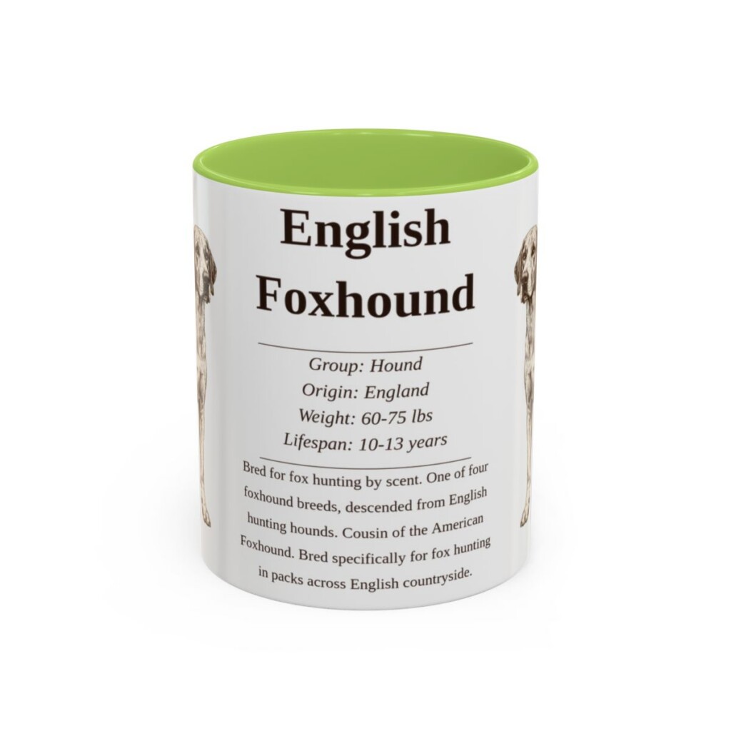 11oz English Foxhound Mug, Light Green, front view