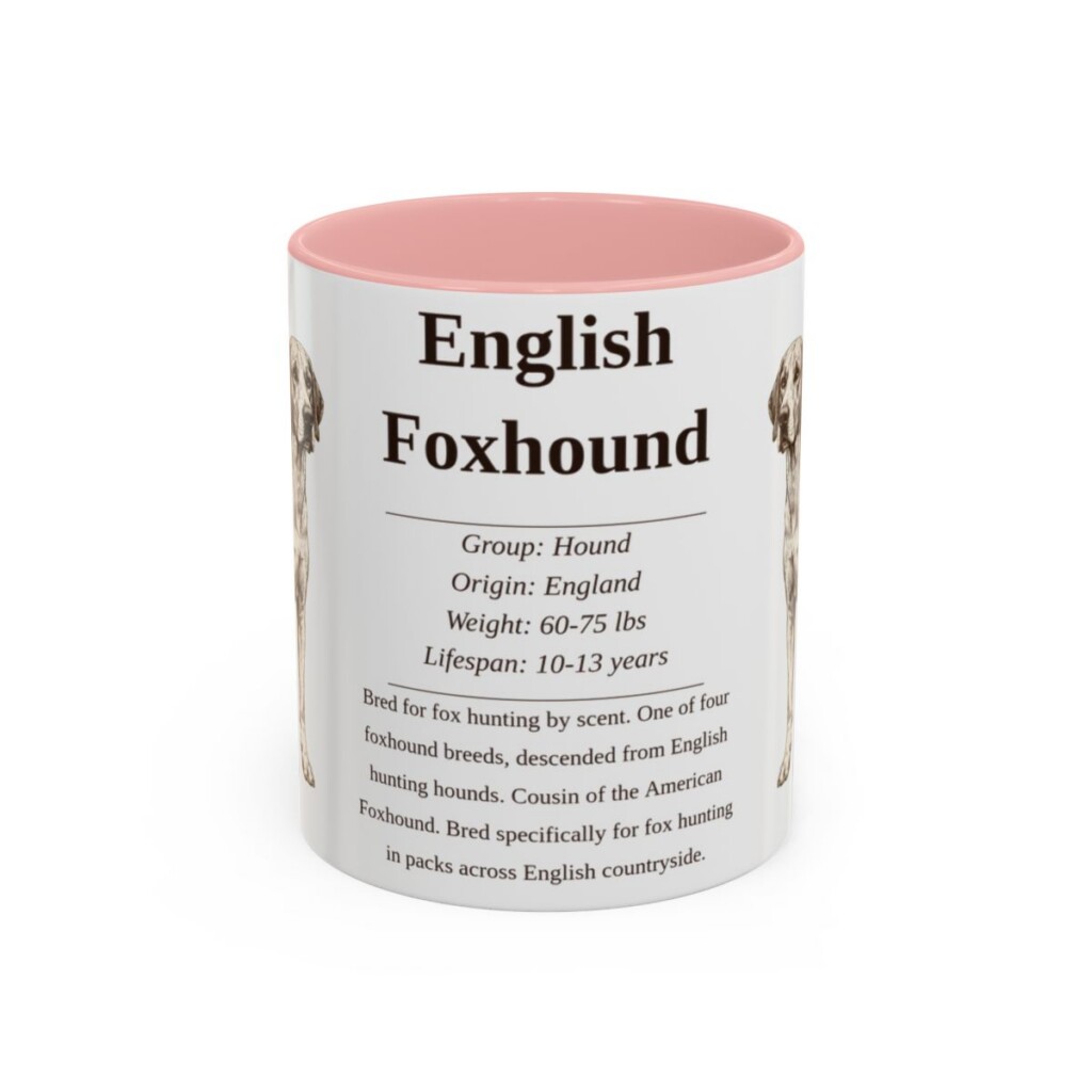 11oz English Foxhound Mug, Pink, front view