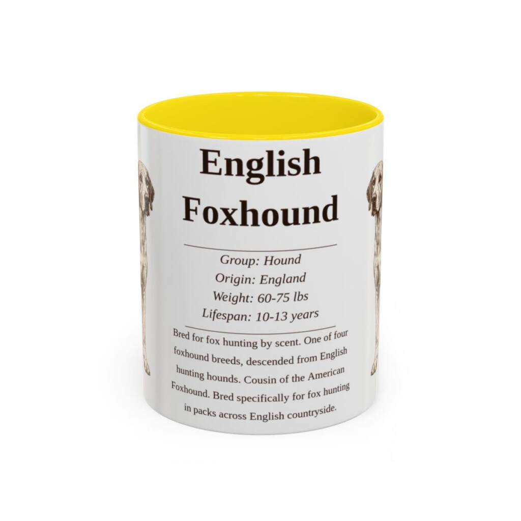 11oz English Foxhound Mug, Yellow, front view