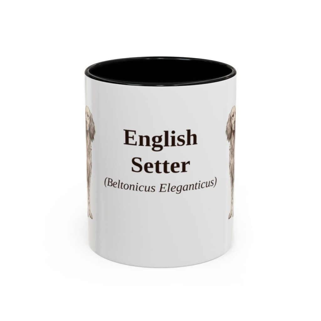 11oz English Setter Latin Mug, Black, front view