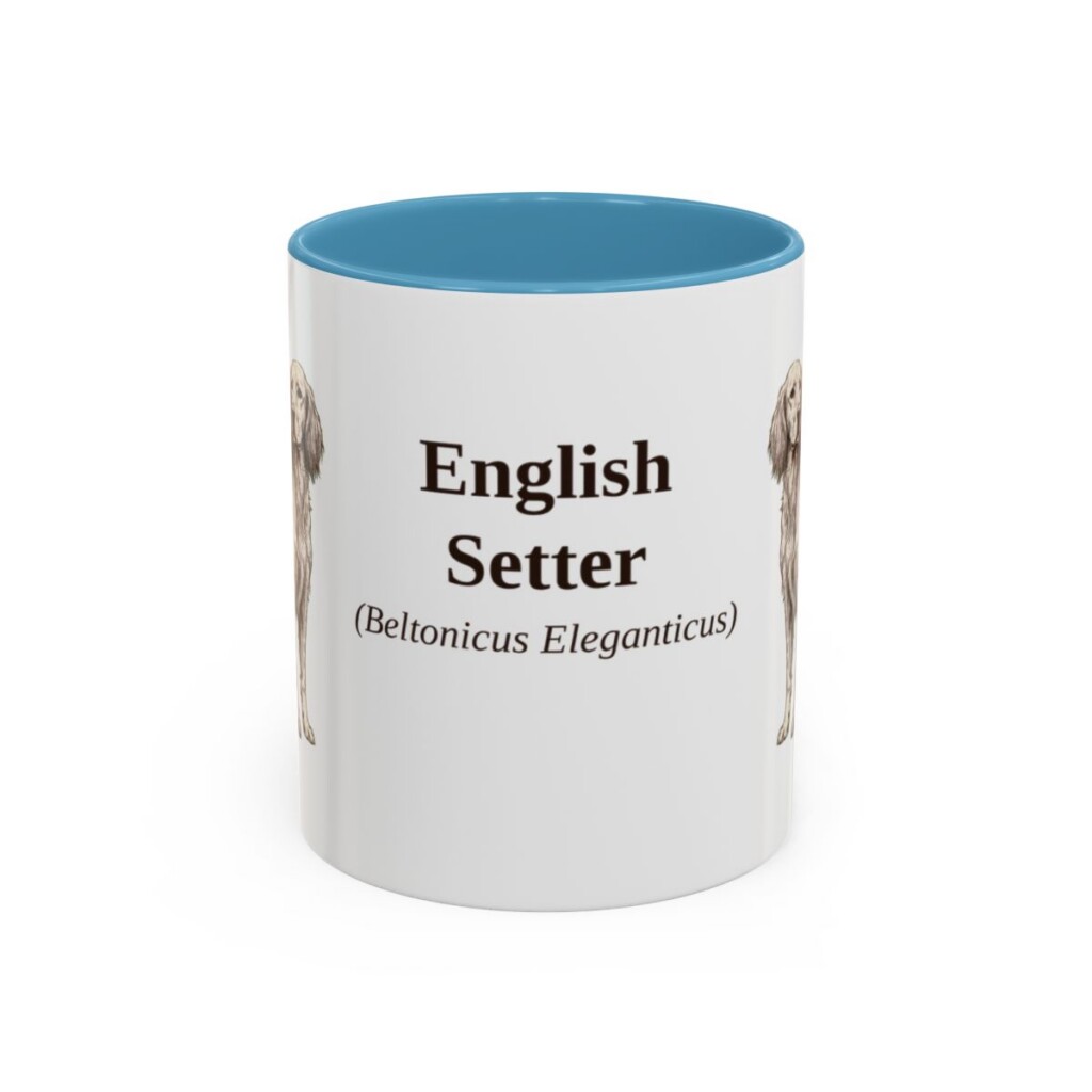 11oz English Setter Latin Mug, Light Blue, front view