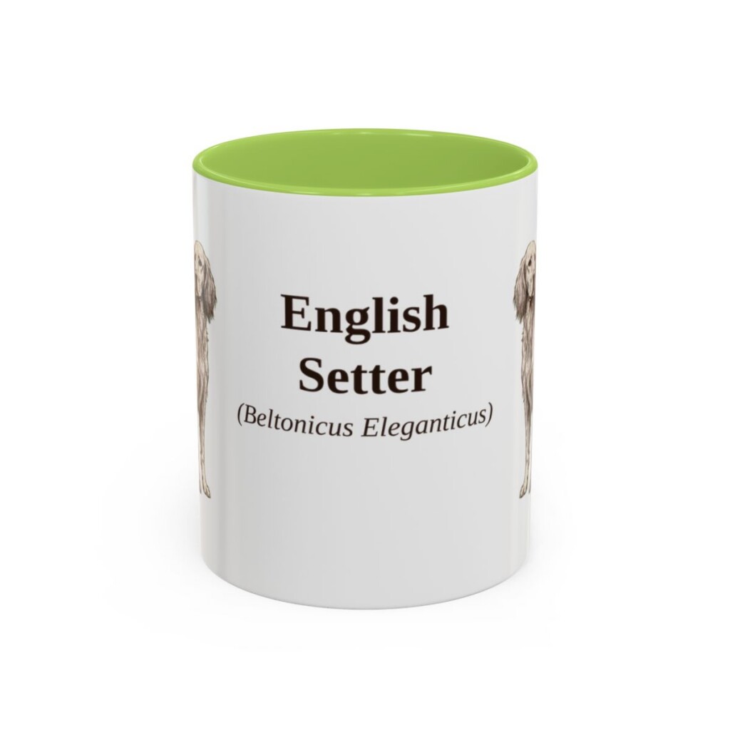 11oz English Setter Latin Mug, Light Green, front view