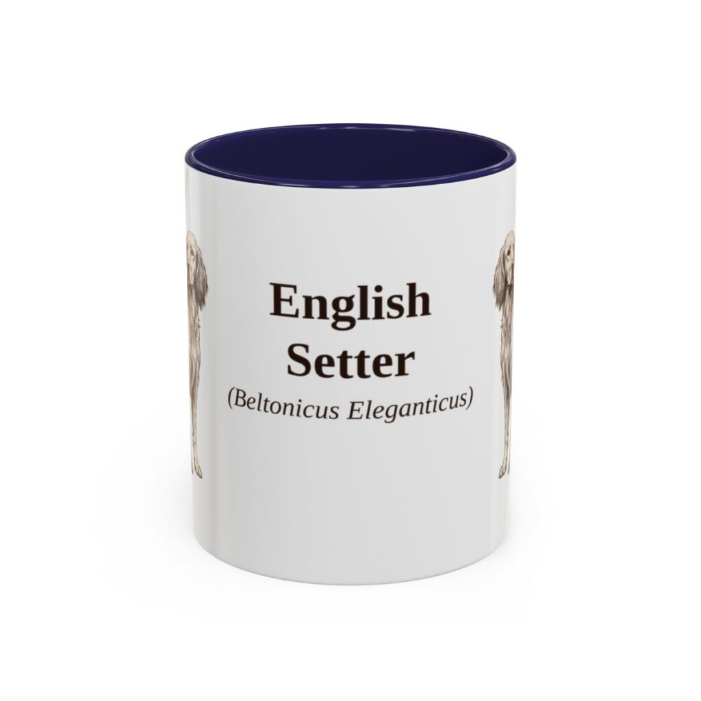 11oz English Setter Latin Mug, Navy, front view