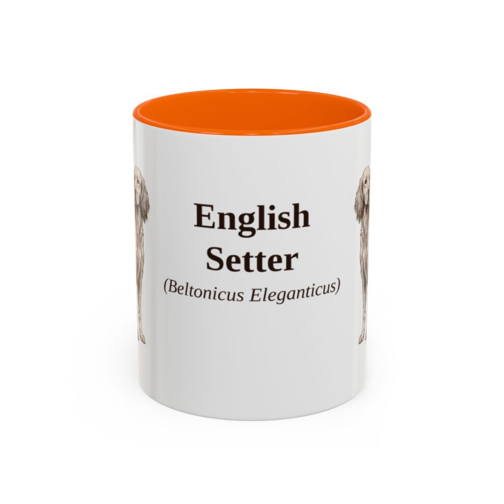 11oz English Setter Latin Mug, Orange, front view