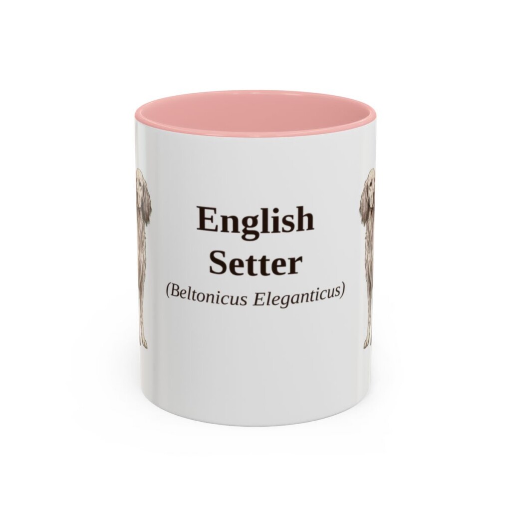 11oz English Setter Latin Mug, Pink, front view