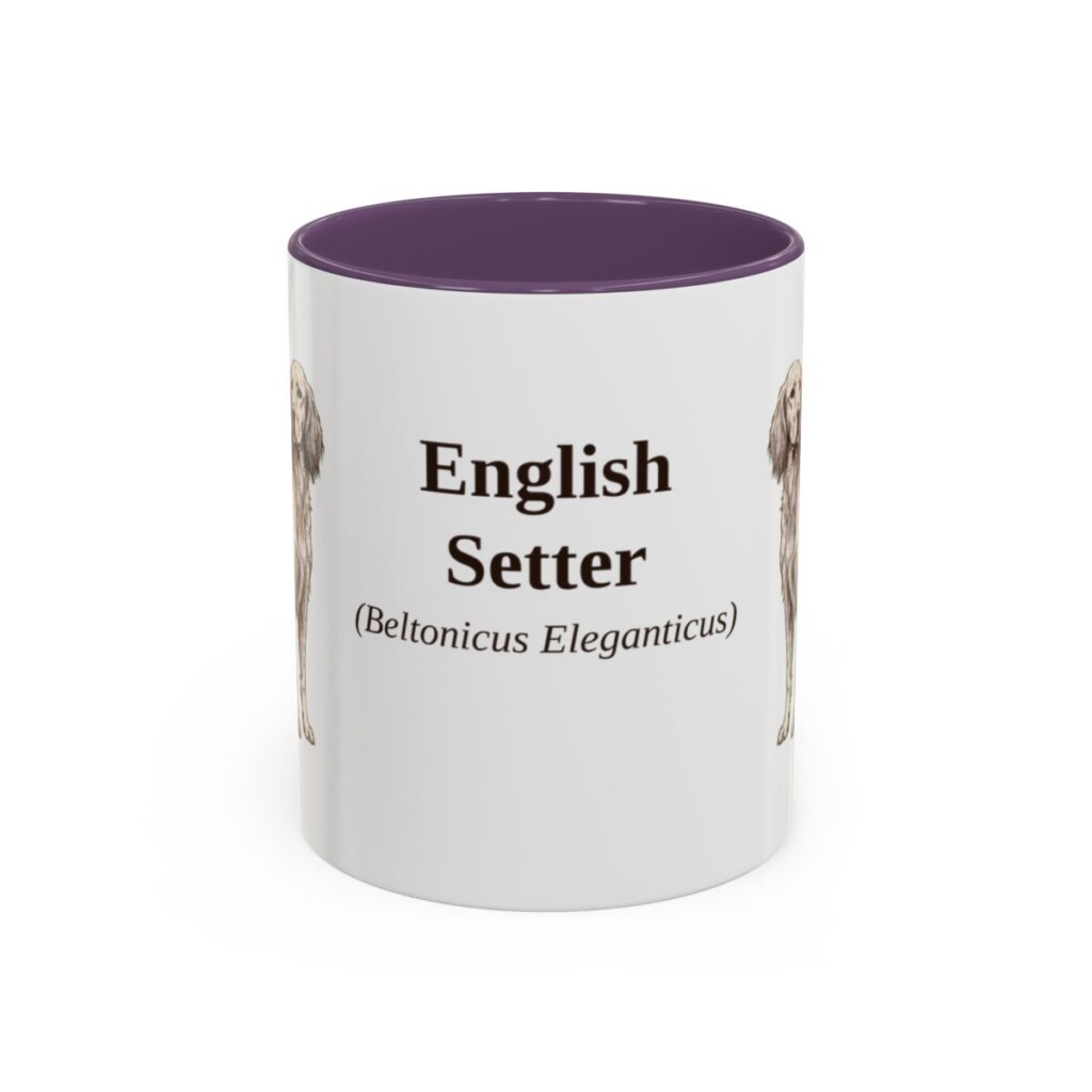 11oz English Setter Latin Mug, Purple, front view