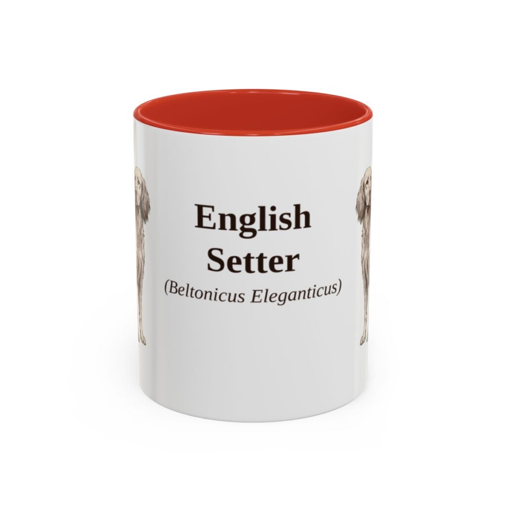 11oz English Setter Latin Mug, Red, front view
