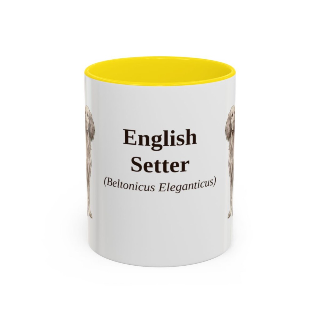 11oz English Setter Latin Mug, Yellow, front view
