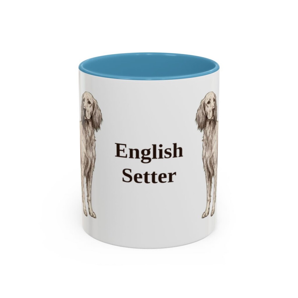 11oz English Setter Mug, Light Blue, front view
