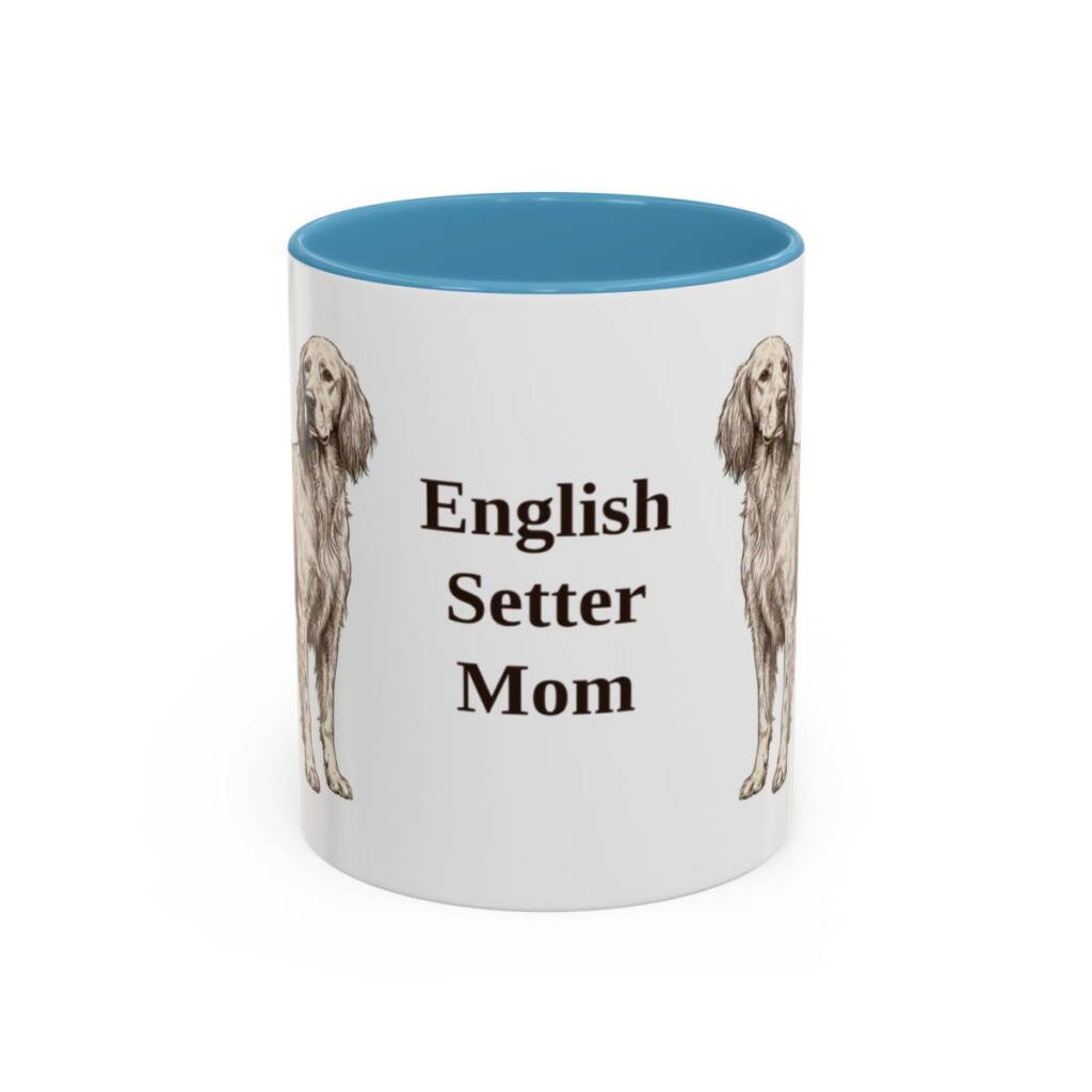 11oz English Setter Dog Mom Mug, Light Blue, front view
