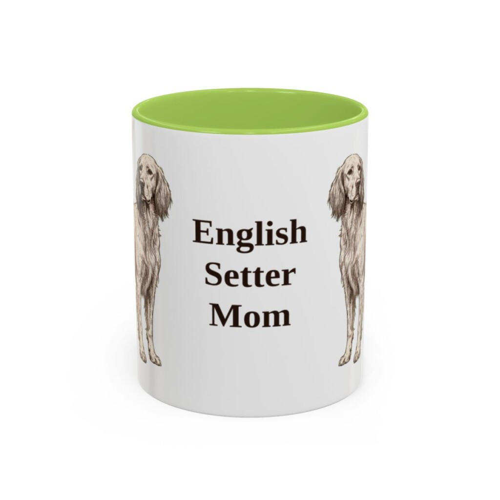 11oz English Setter Dog Mom Mug, Light Green, front view