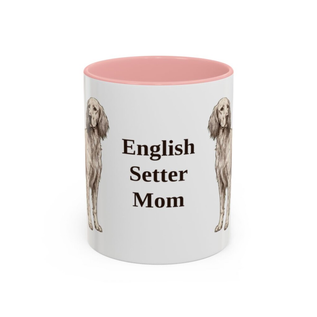 11oz English Setter Dog Mom Mug, Pink, front view