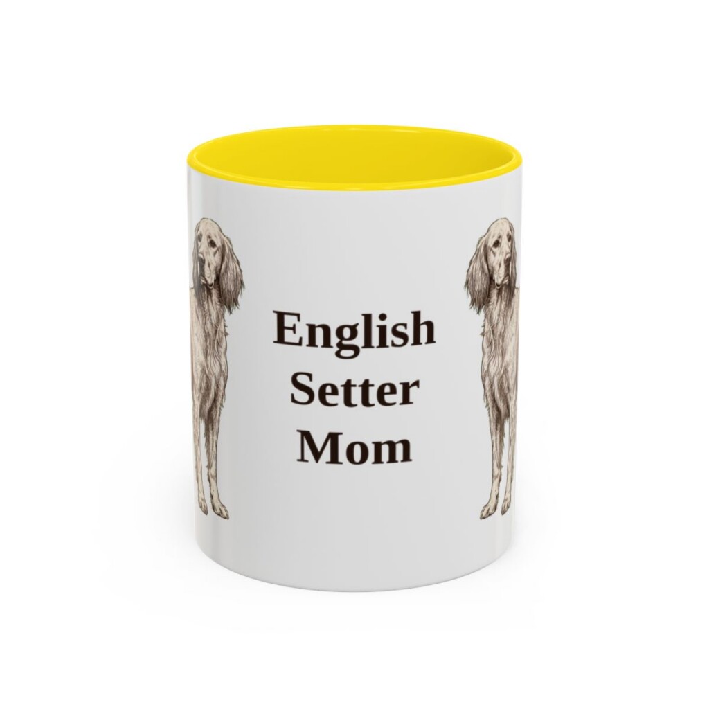 11oz English Setter Dog Mom Mug, Yellow, front view