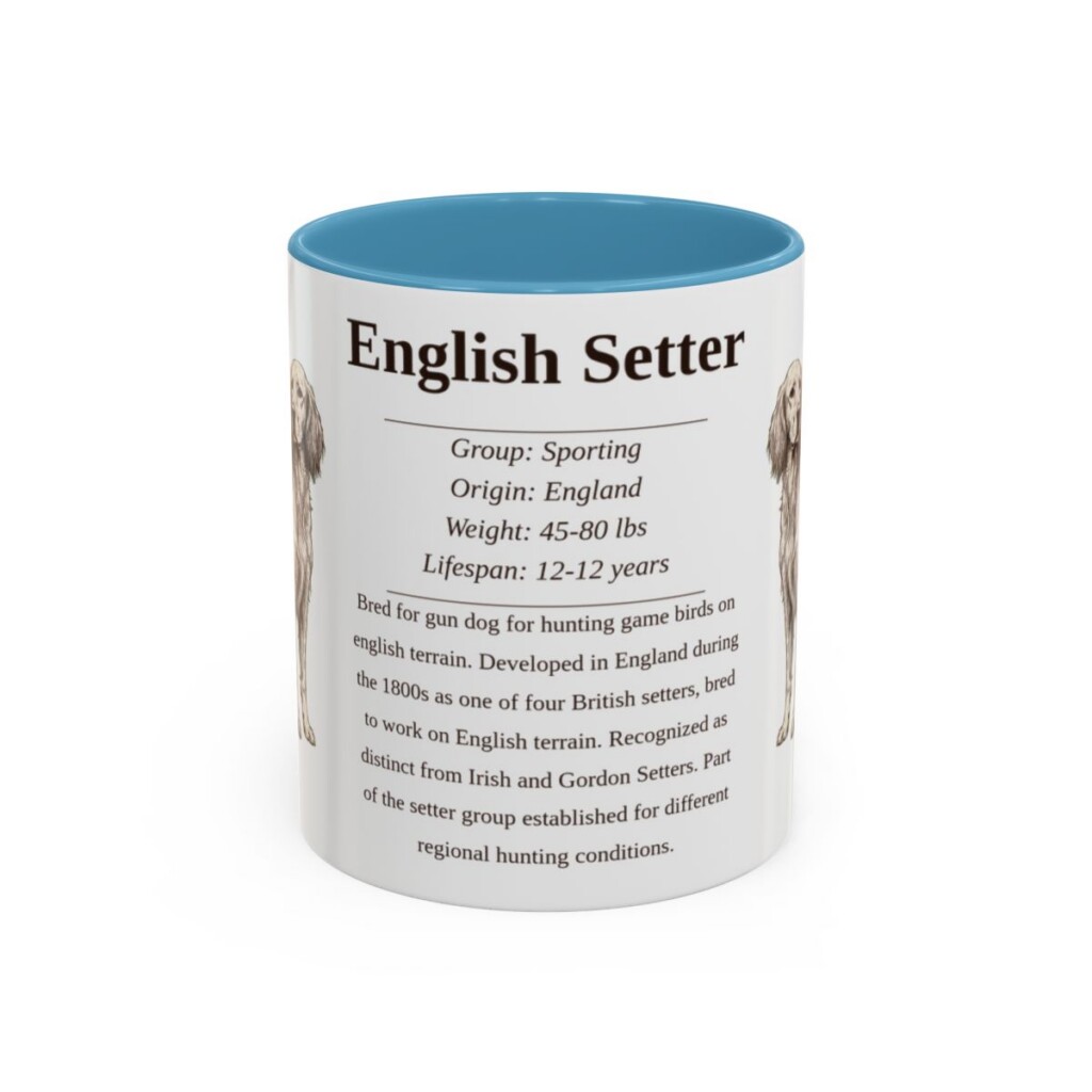 11oz English Setter Mug, Light Blue, front view